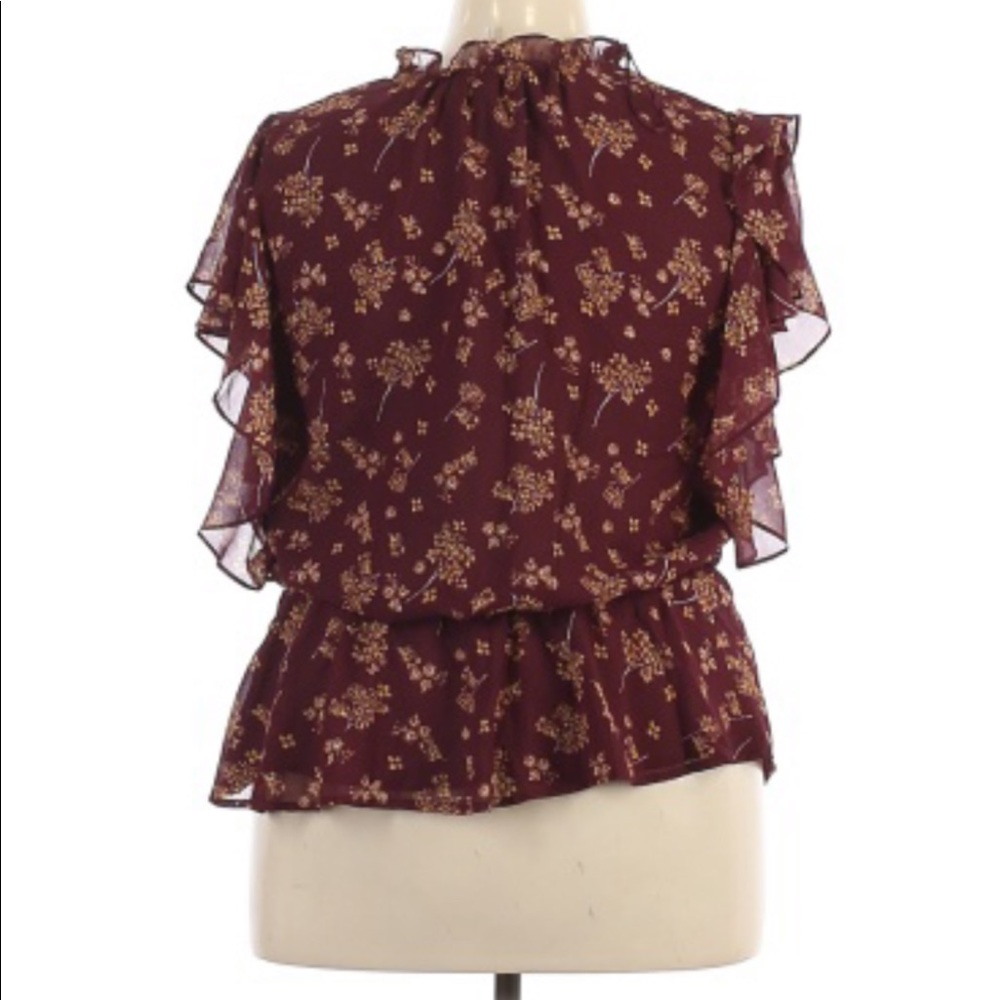 1. State Floral Burgundy Short Sleeve Blouse - Picture 4 of 9